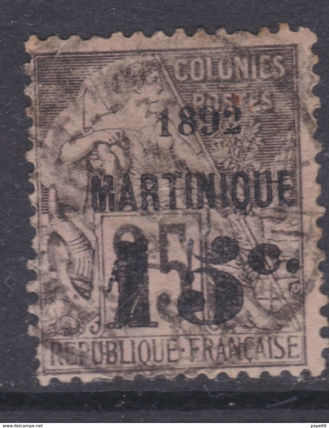 Martinique N° 28 O   15 C.   Sur 25  C. Noir Sur Rose,  Oblitération Moyenne Sinon TB - Oblitérés