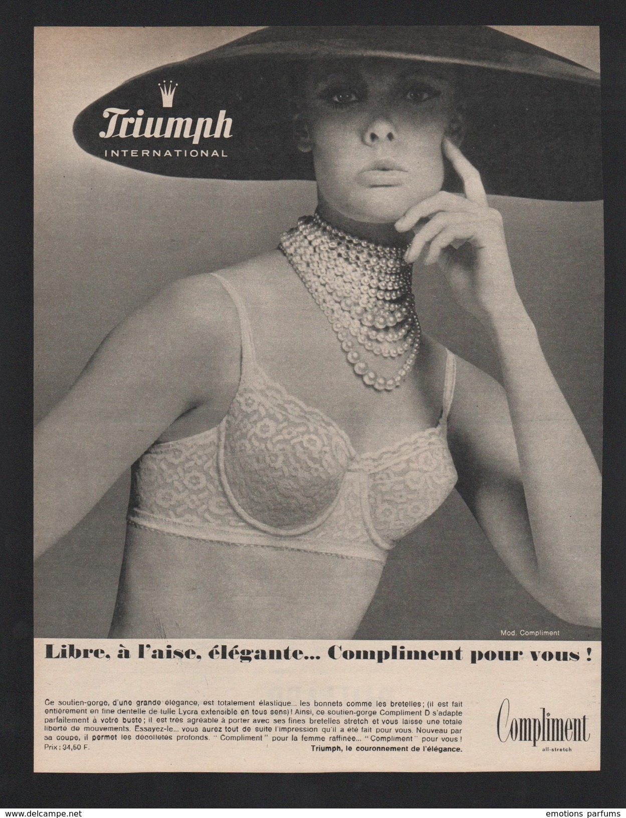 Pub Papier 1965 Confection Lingerie Sous Vetements TRIUMPH Gaine Soutien Gorge Dessin Femme  Pin Up - Advertising