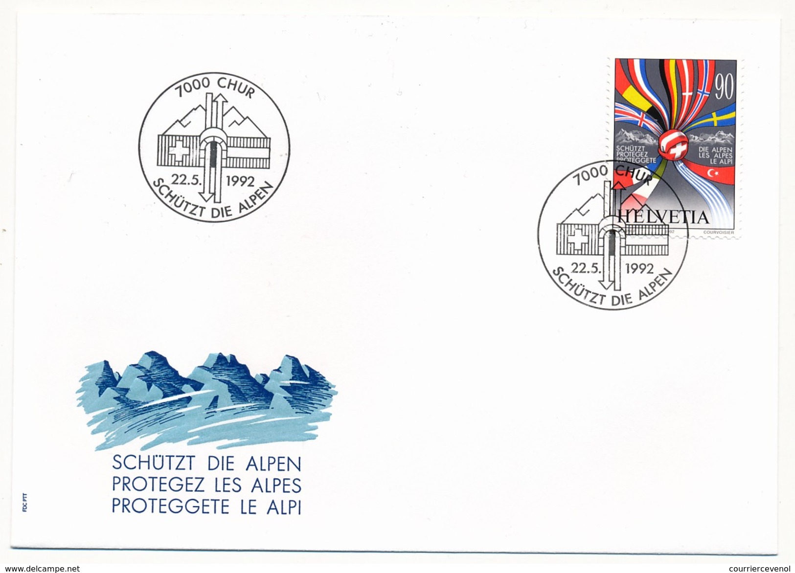 SUISSE -  FDC 1992 - Emission Commune AUTRICHE / SUISSE - Protégez Les Alpes - 2 Enveloppes Innsbruck Et Chur - FDC