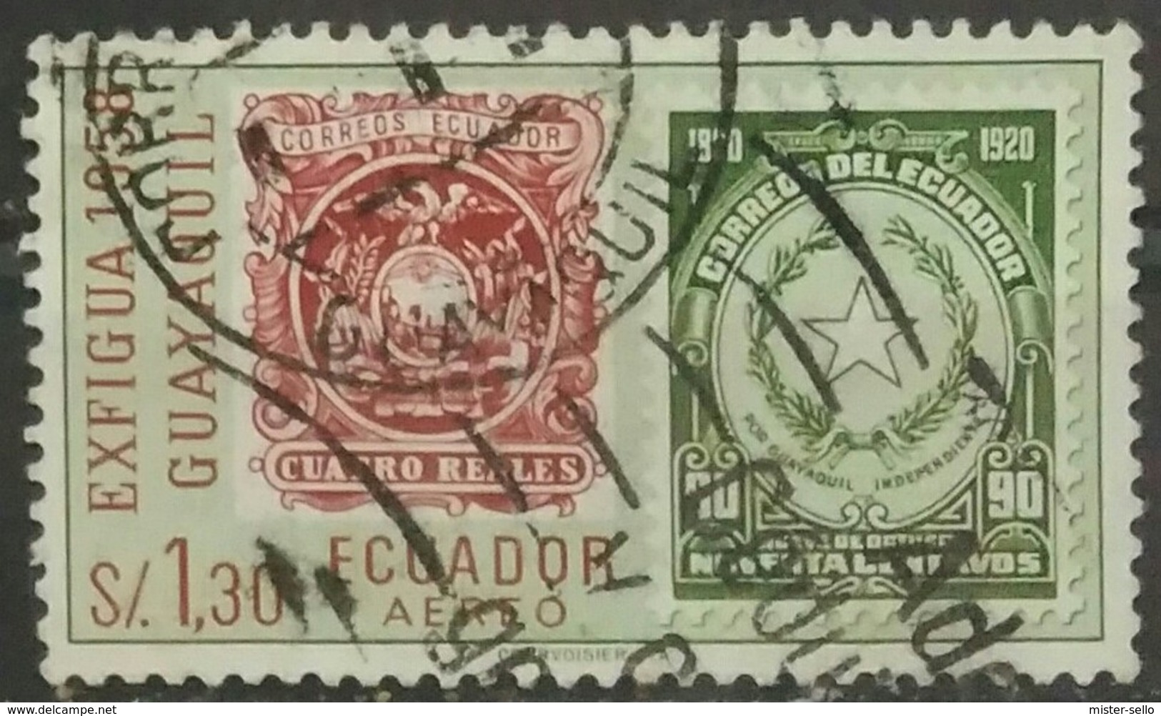 ECUADOR 1958 Airmail - National Stamp Exbhibition "EXFIGUA" - Guayaquil, Ecuador. USADO - USED. - Equateur