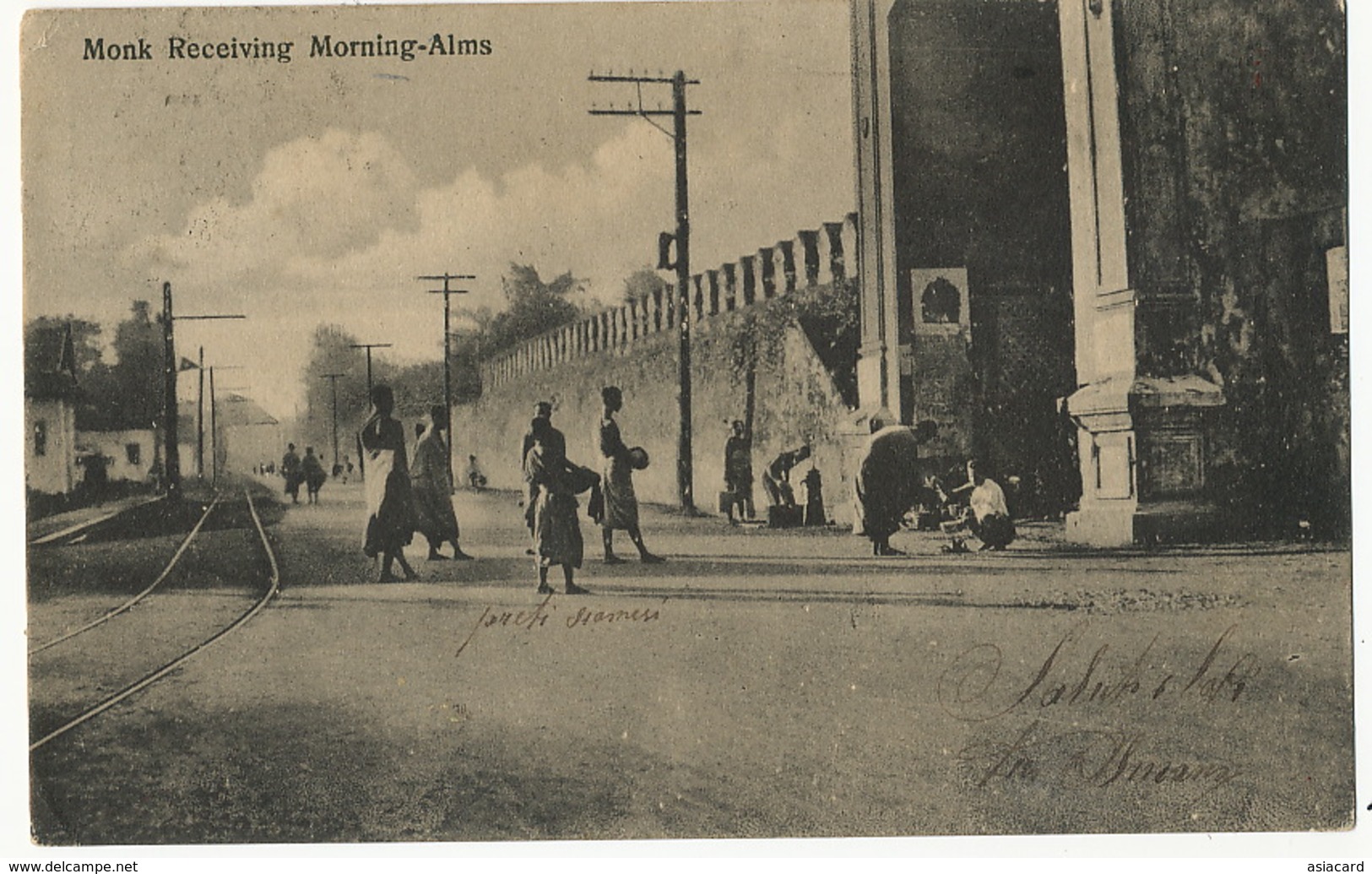 Monk Receiving Morning Alms No 32  Tram Siamese Priest P. Used Stamped Bangkok To Firenze 1924 - Tailandia