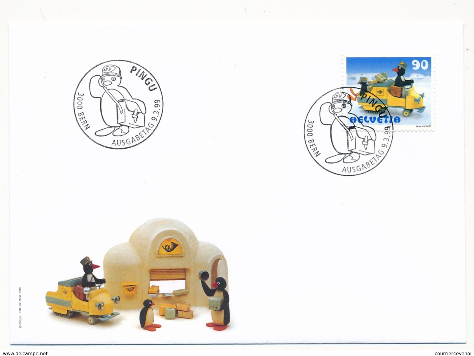 SUISSE -  FDC 1999 - PINGU (La Poste) - 3 Enveloppes BERNE - FDC