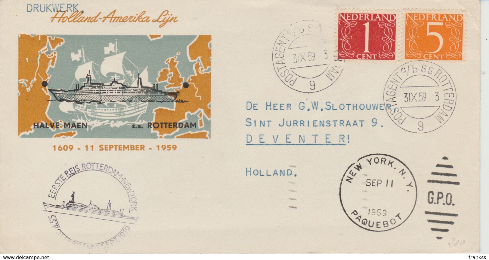 Eerste Vaart SS Rotterdam 1959 ?? - Postal History