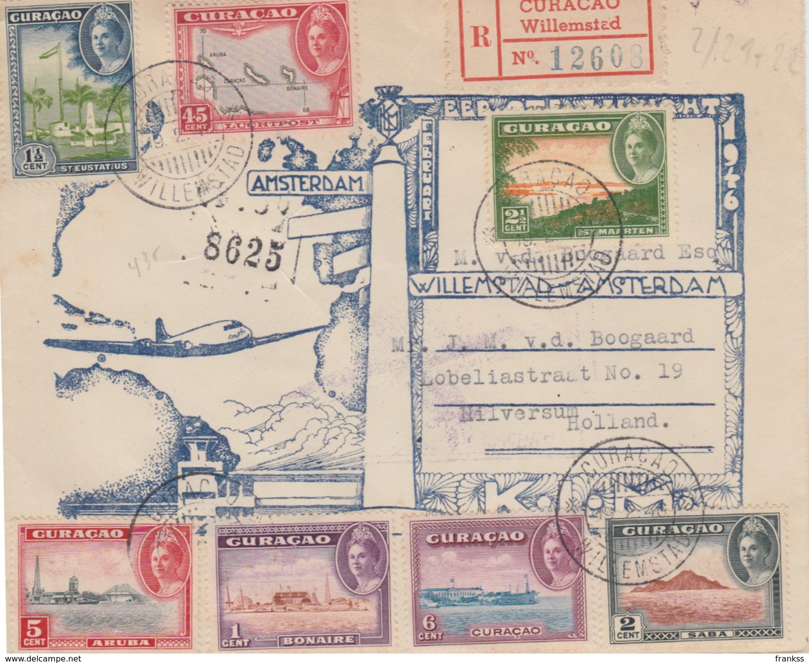 Eerste Vlucht Aangetekend Curacao Amsterdam 1946 ?? - Curacao, Netherlands Antilles, Aruba