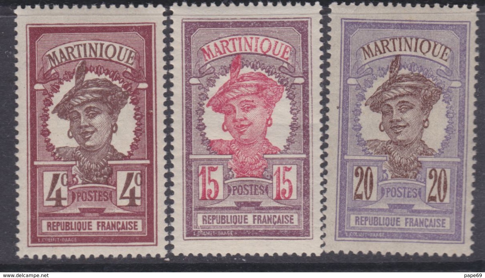 Martinique N° 63 + 66  / 67 XX  Partie De Série ; Les 3 Valeurs Sans Charnière, TB. - Other & Unclassified