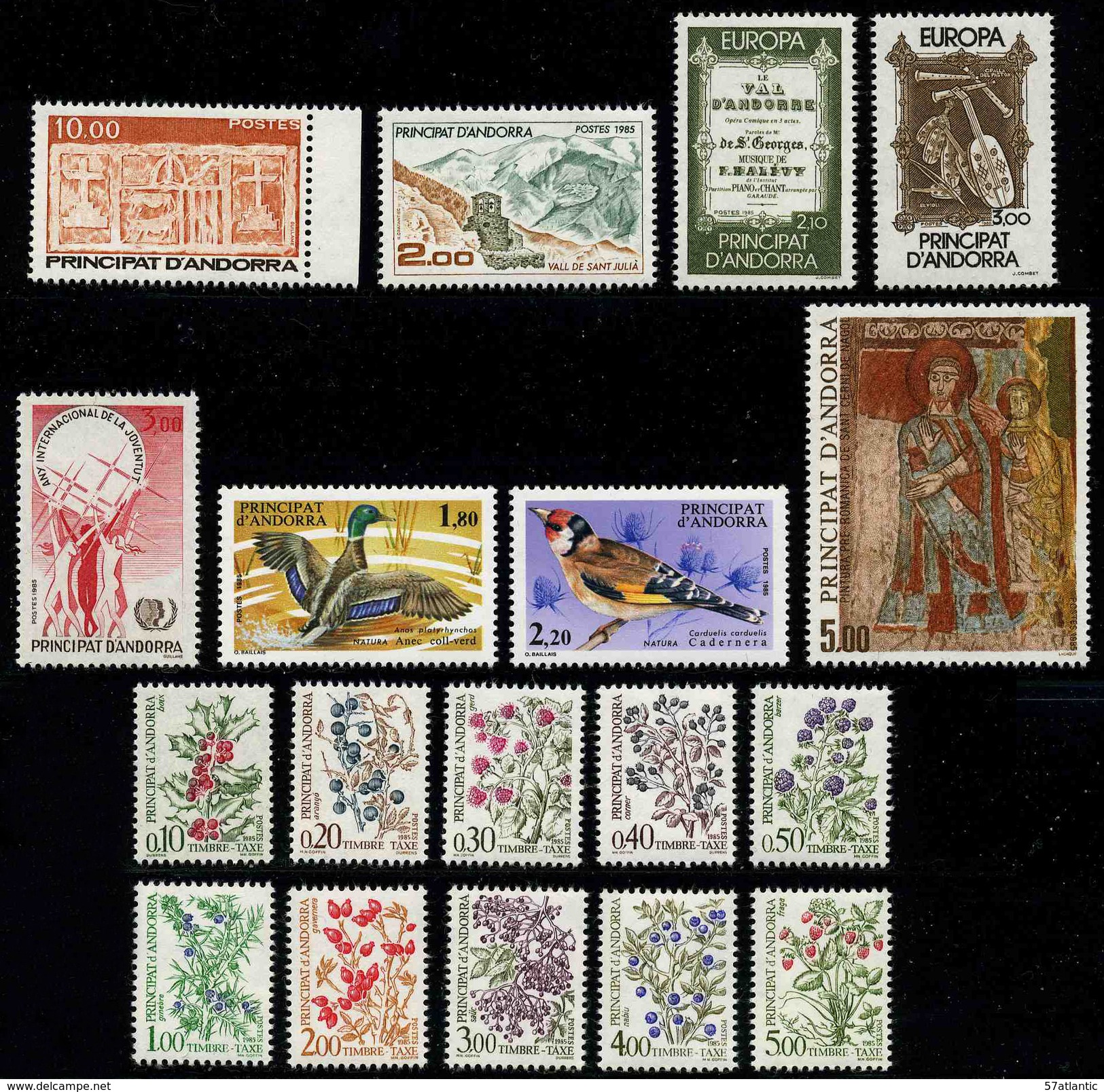 ANDORRE FRANCAIS - ANNEE COMPLETE 1985 - YT 337 à 344 ** + TAXE 53 à 62 -  TIMBRES NEUFS ** - Full Years