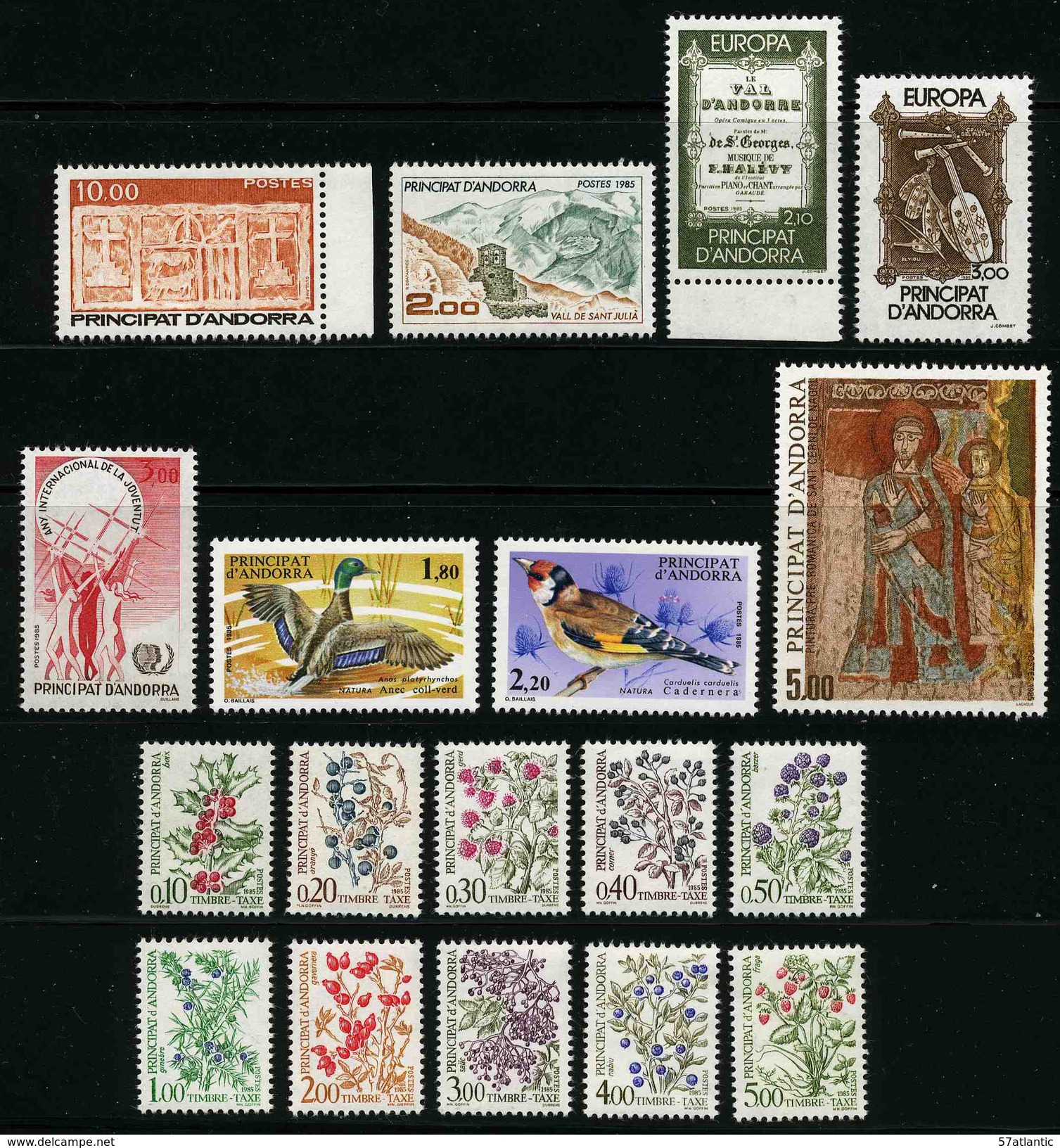 ANDORRE FRANCAIS - ANNEE COMPLETE 1985 - YT 337 à 344 ** + TAXE 53 à 62 -  TIMBRES NEUFS ** - Full Years