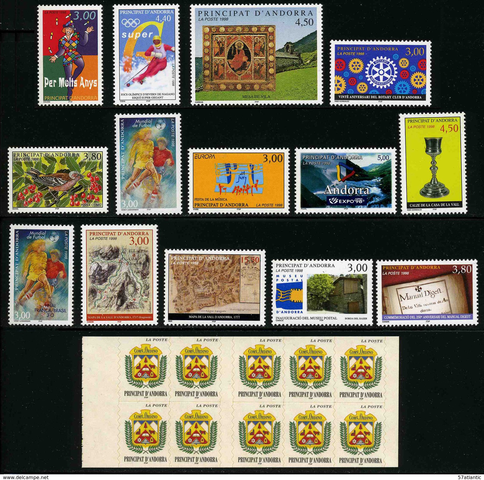ANDORRE FRANCAIS - ANNEE COMPLETE 1998 - YT 497 à 511 ** + CARNET C8 -  TIMBRES NEUFS ** - Full Years