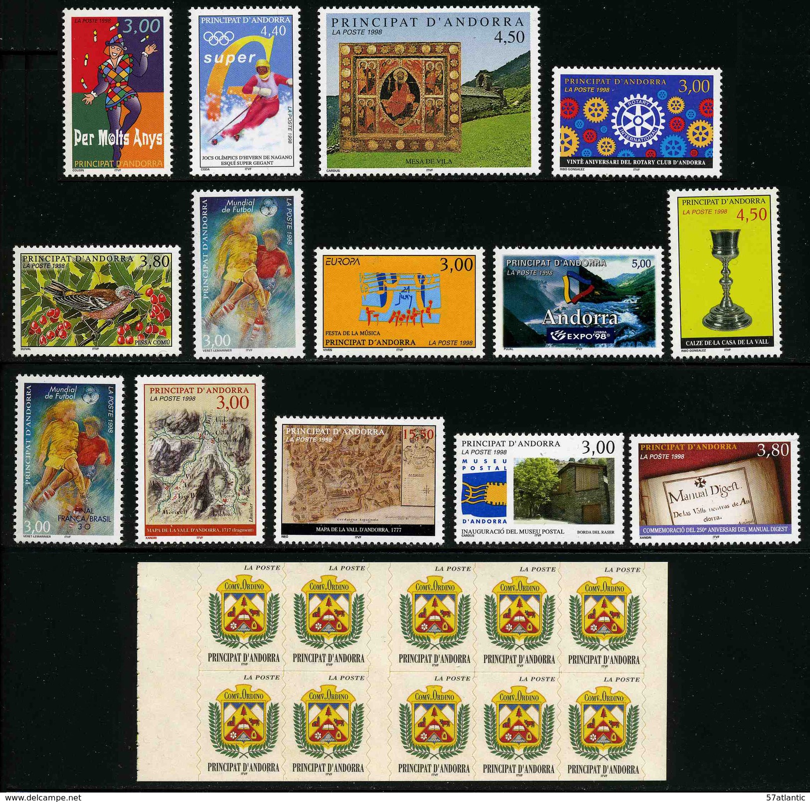 ANDORRE FRANCAIS - ANNEE COMPLETE 1998 - YT 497 à 511 ** + CARNET C8 -  TIMBRES NEUFS ** - Années Complètes