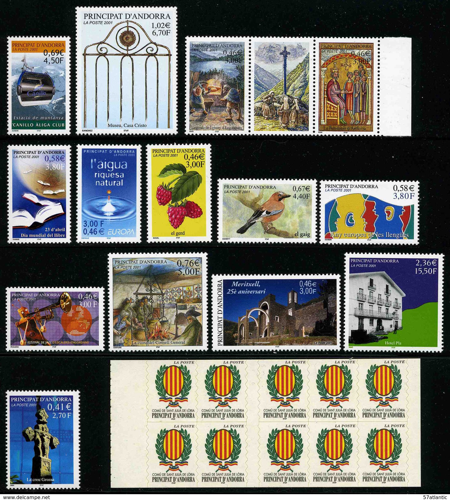 ANDORRE FRANCAIS - ANNEE COMPLETE 2001 - YT 540 à 554 ** + CARNET C11 -  TIMBRES NEUFS ** - Volledige Jaargang