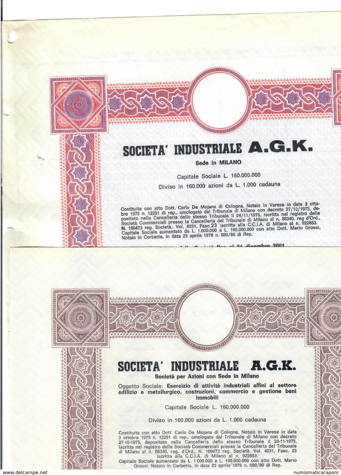 Società Industriale A.G.K. Prestito Obbligazionario Lotto 2  DOC.277 - S - V