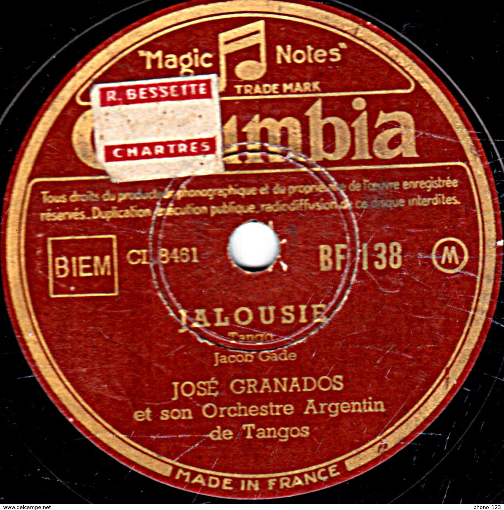 78 T. - 25 Cm - état  B -  JOSE GRANADOS - JALOUSIE - PRIMER AMOR - 78 T - Disques Pour Gramophone