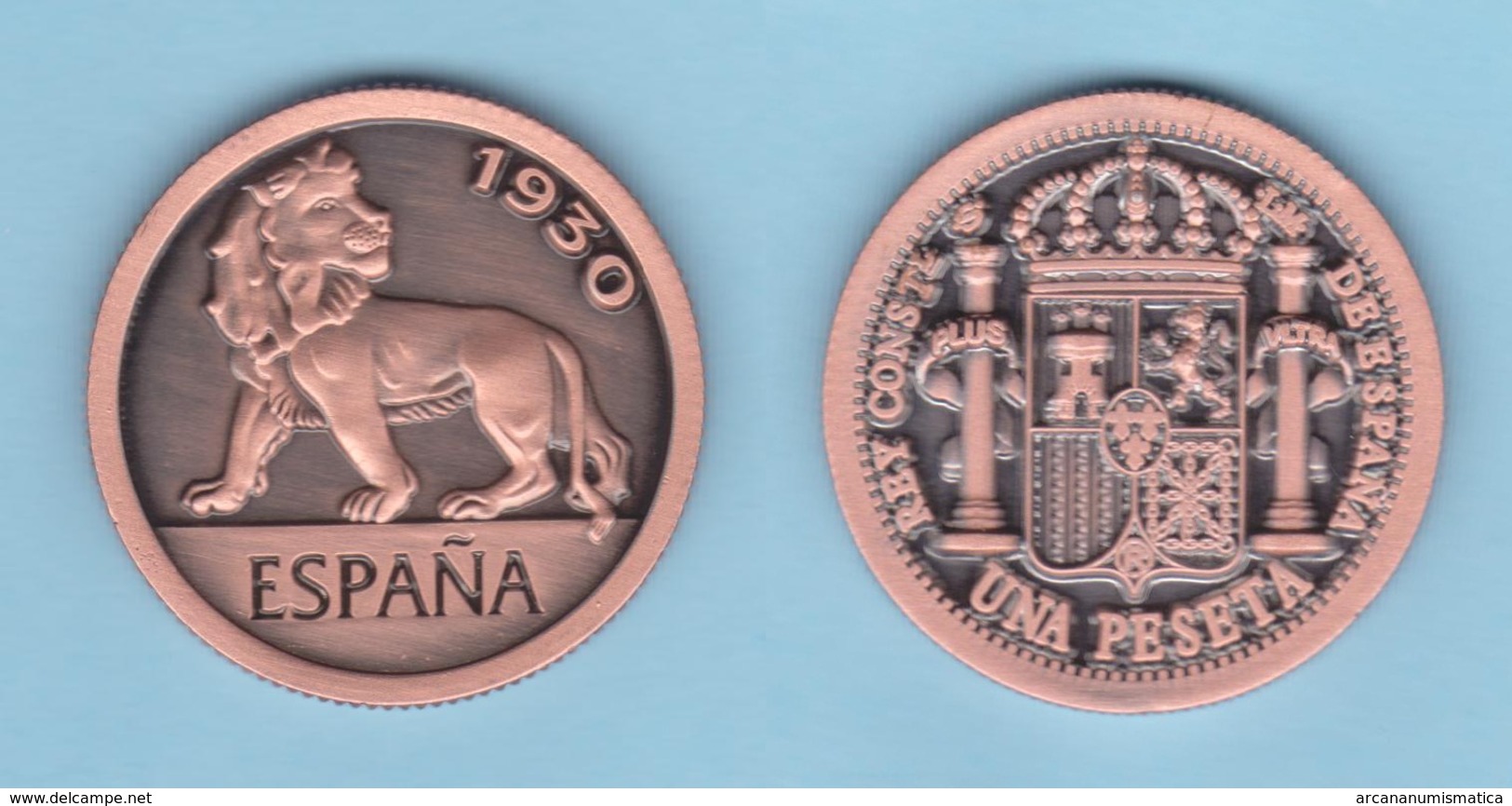 SPAIN / King Alfonso XIII 1 PESETA  1.930 Tipo 3-LEON Cobre  Copy Réplica SC/UNC  T-DL-12.031 - Essays & New Minting