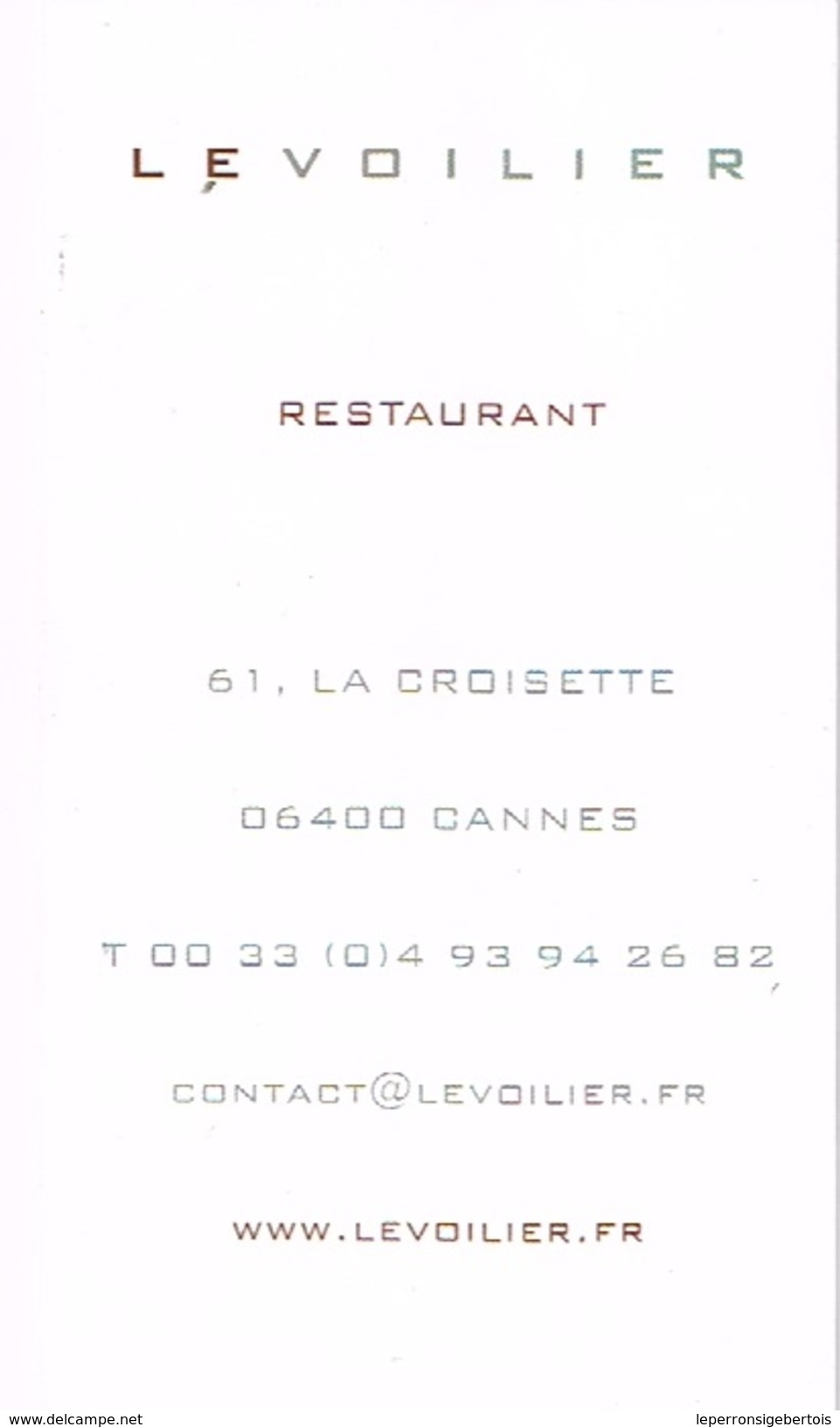 Cannes - Le Voilier - Restaurant - Carte De Visite - - Cartes De Visite