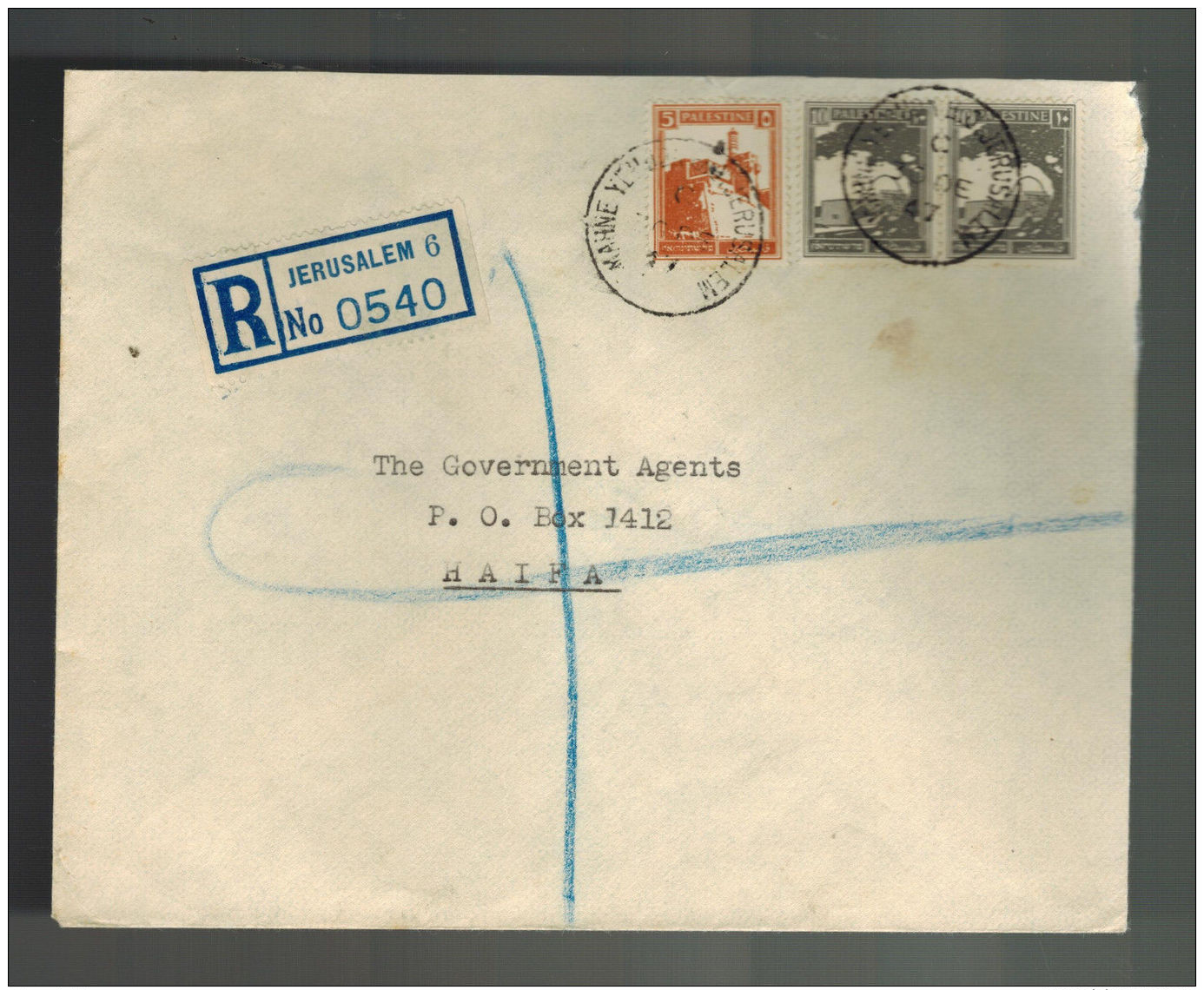 1947 Jerusalem Palestine Cover To Haifa Mahne Yehuda Branch Cancel - Palestine