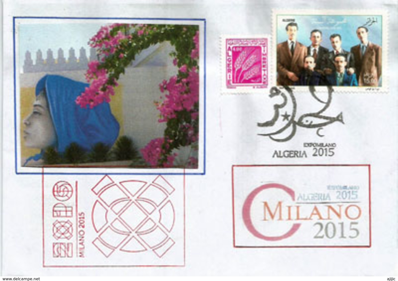 ALGERIE. EXPO UNIVERSELLE MILANO 2015. Lettre Du Pavillon ALGERIE Avec Timbres Algériens + Tampons Officiels Du Pavillon - Algeria (1962-...)