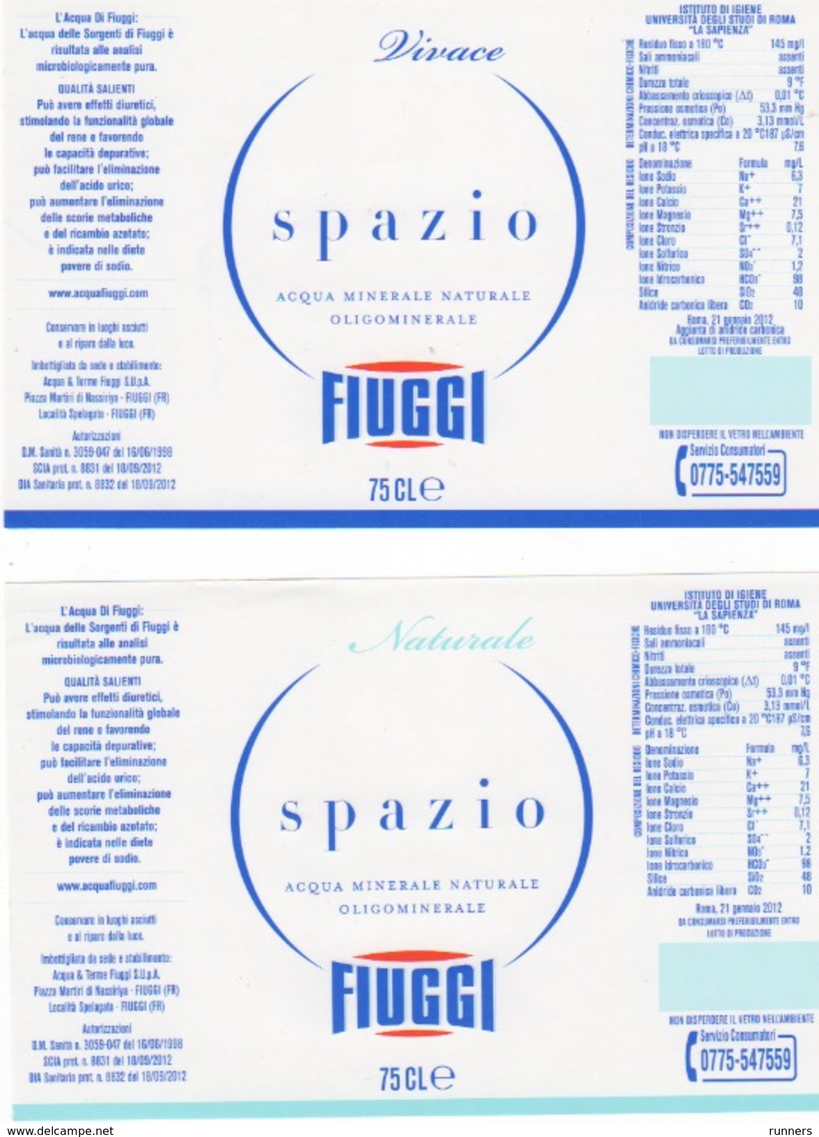 Etichetta Acqua Minerale FIUGGI 3 Diverse FRIZZANTE-Naturale-VIVACE (Spazio) - Other & Unclassified