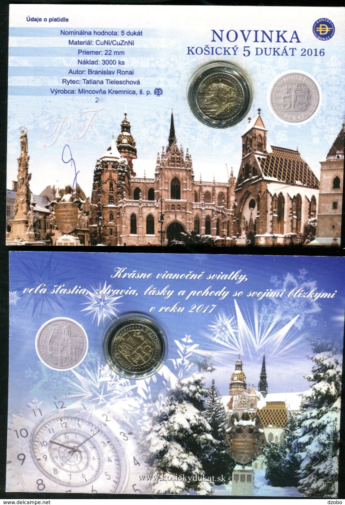 901-5 DUKAT Ko&scaron;ice Münzecard 300 Stück Qualität BU-5 DUKAT Ko&scaron;ice Coincard 300 Pcs Quality BU-2016 Nummeri - Otros – Europa