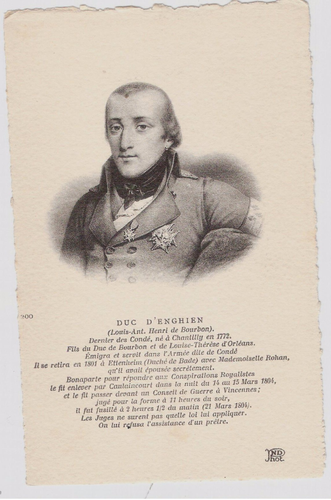 CPA LITHO  DUC D' ENGHIEN  NAPOLEON LE FIT PASSER AU CONSEILDE GUERRE ET FUT FUSILLE  VOIR SCAN - Uomini Politici E Militari