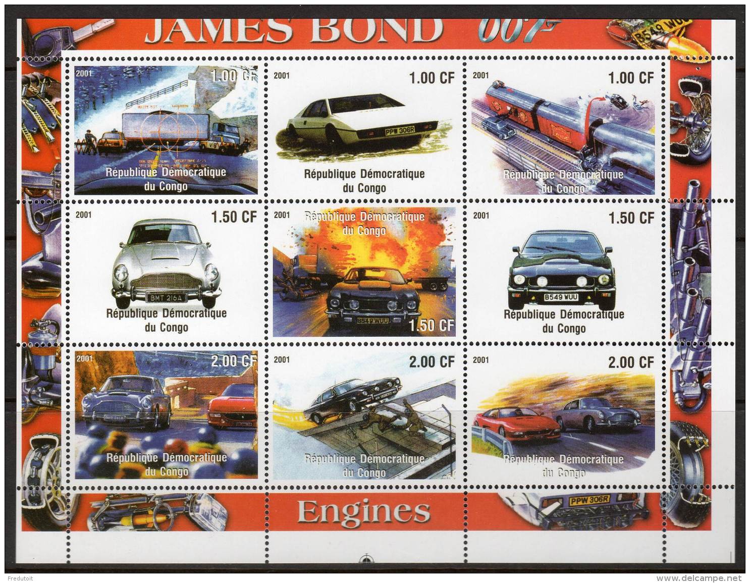 CONGO - 2001 -  BLOC   **  AUTOMOBILES - JAMES BOND  007 - Cinema