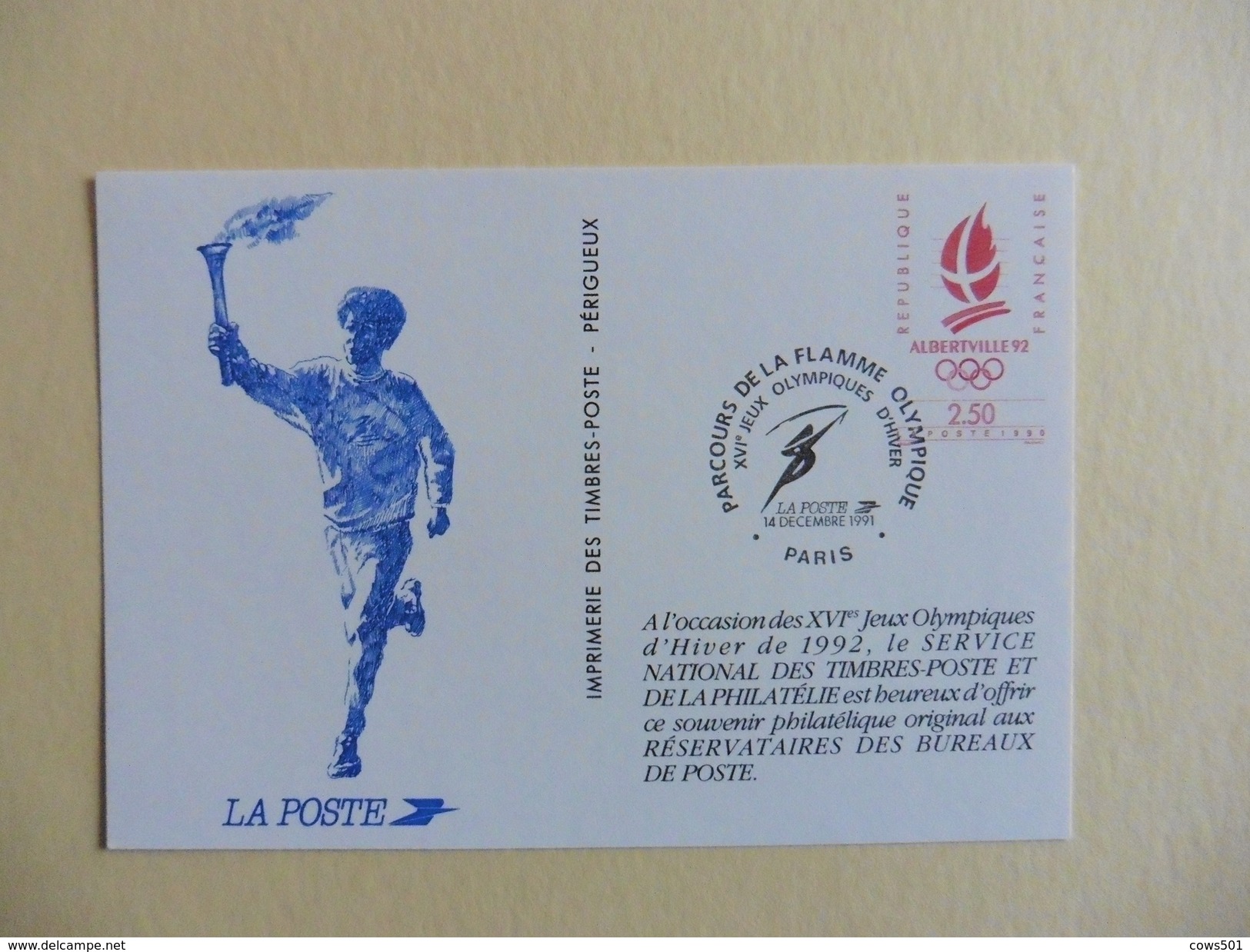 France : Carte  XVI ème Jeux Olympiques D'hiver De 1992 14 Décembre 1991 - Inwijdingen