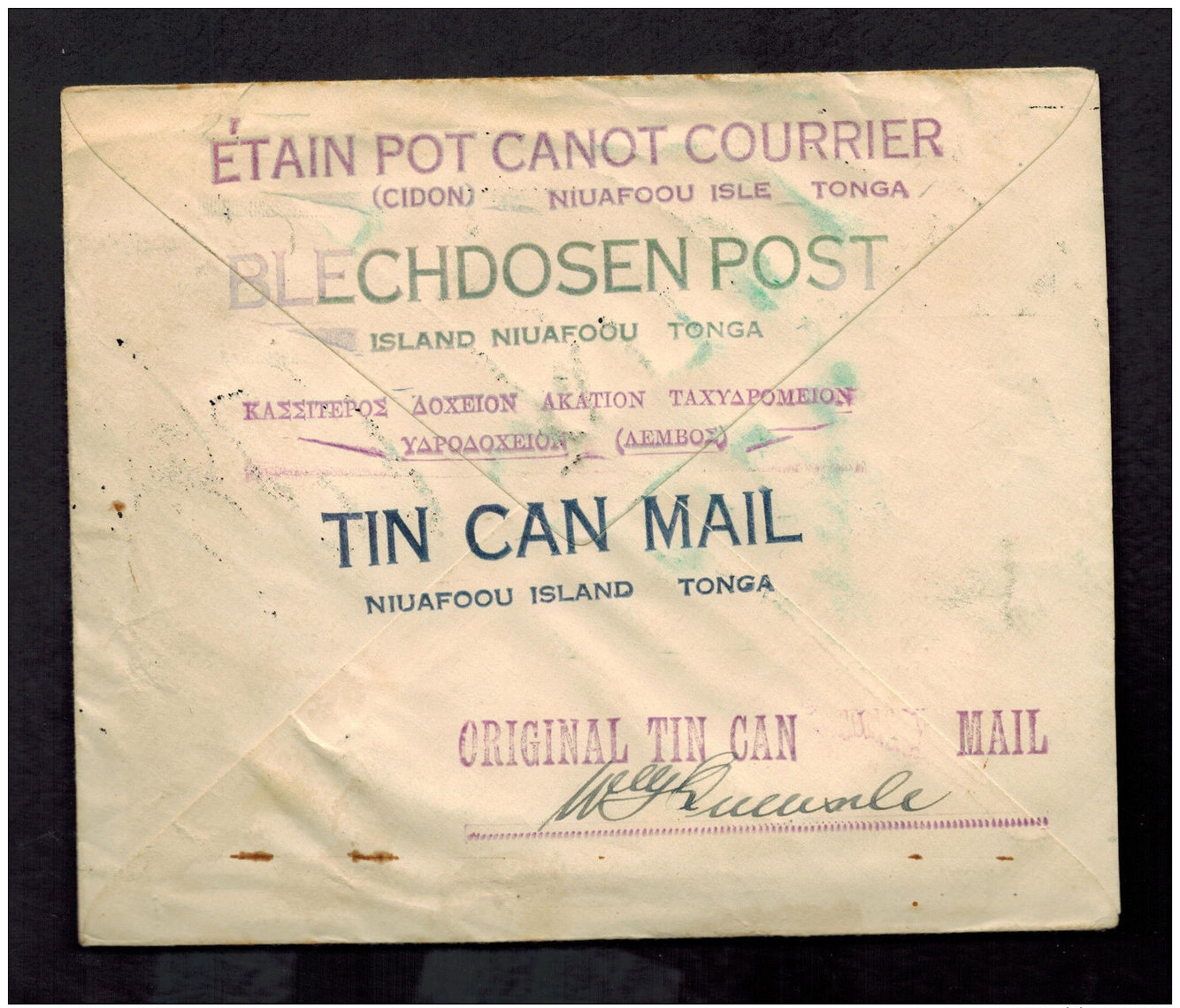 1935 Tonga Toga Tin Can Canoe Mail Illustrate Cover To Pago Pago Quensell Signed - Tonga (...-1970)