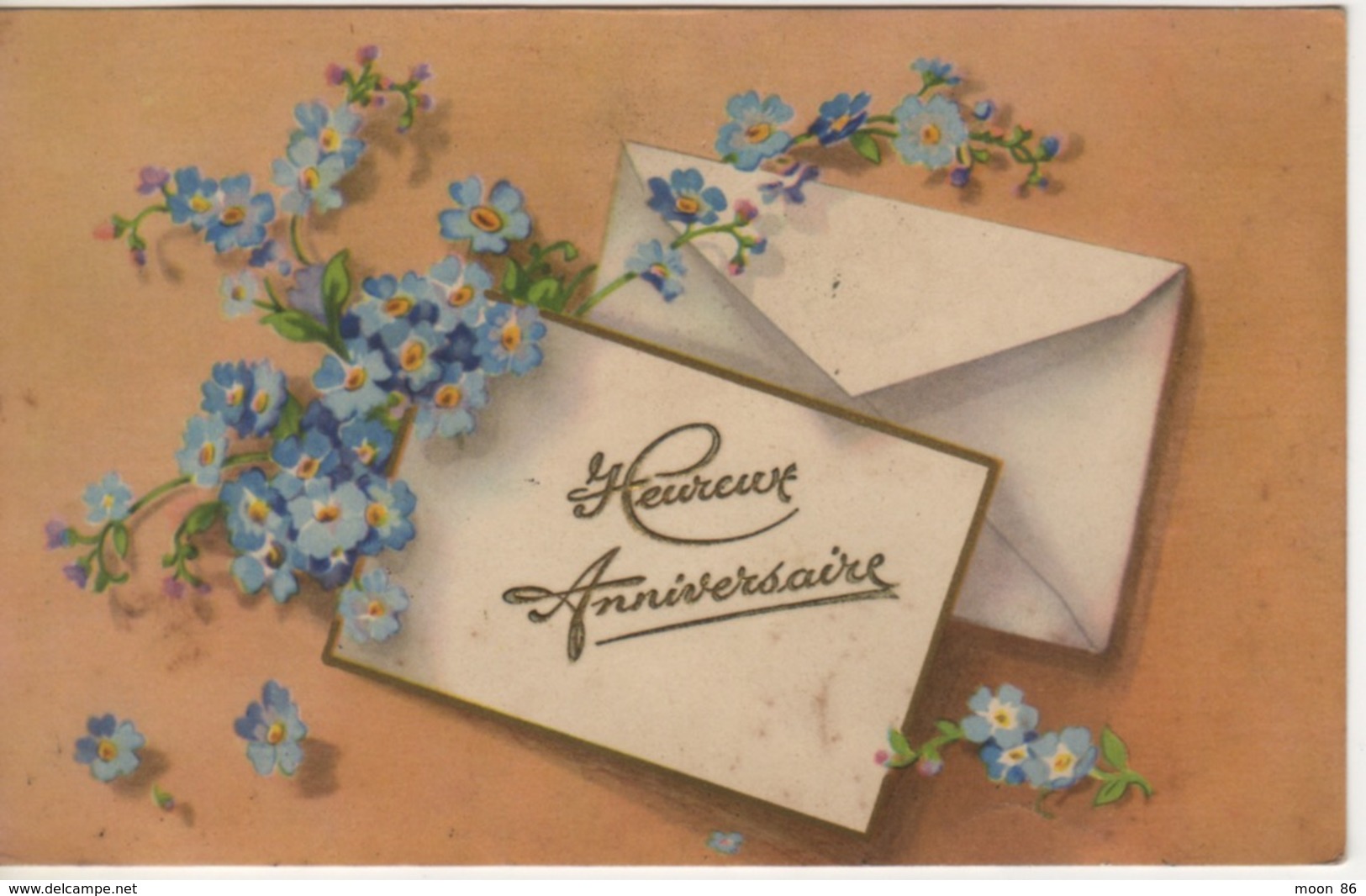 CPA FANTAISIE - HEUREUX  ANNIVERSAIRE  - FLEURS DE  BLEUETS AVEC LETTRE MISSIVE - Geburtstag