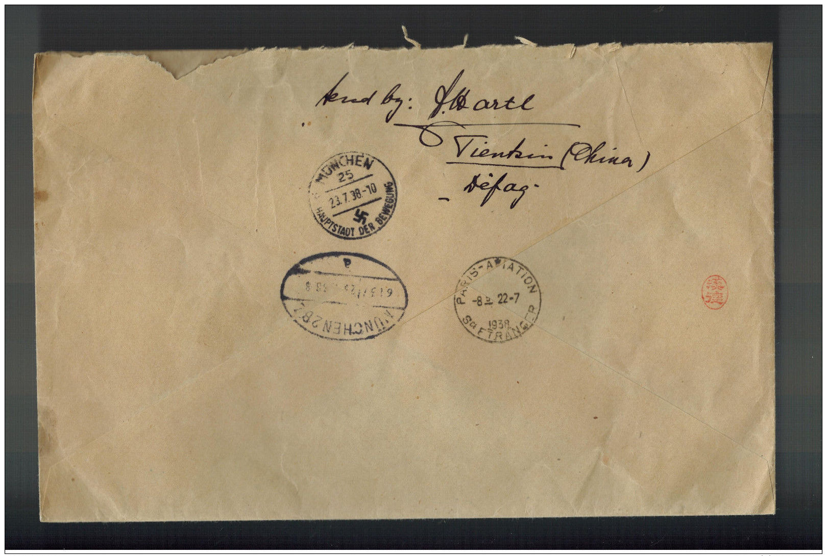 1936 Saigon Vietnam  Airmail Oversize Cover To Munich Germany Via Tientsin Paris - Vietnam