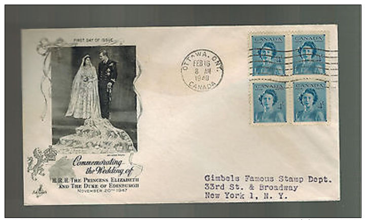 1948 Ottowa Canada Royal Wedding Duke Of Edinburgh & Queen Elizabeth Cover USA - Enveloppes Commémoratives