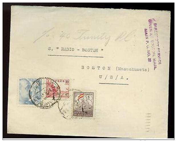 1941 Barcelona Spain Censored Cover To USA Local Issue Stamps - Other & Unclassified