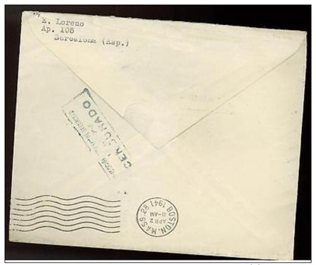 1941 Barcelona Spain Censored Cover To USA Local Issue Stamps - Other & Unclassified