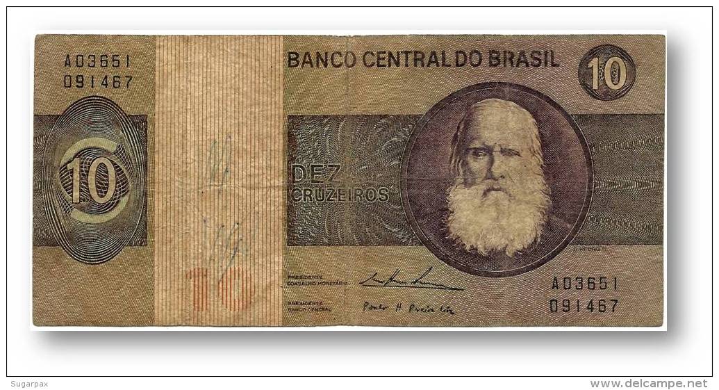 BRASIL - 10 CRUZEIROS - ND ( 1974 ) - P 193.b - Serie 3651 - Sign. 18 - Prefix A - D. PEDRO II - Brasile