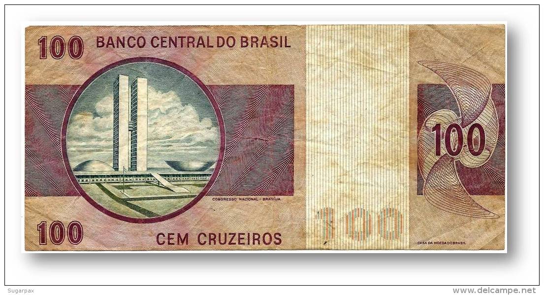 BRASIL - 100 CRUZEIROS - ND ( 1981 ) - P 195A.b - Serie 12465 - Sign. 20 - Prefix A - Marshal Floriano Peixoto - Brésil