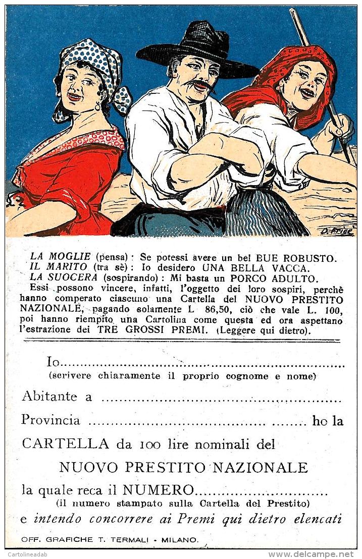 [DC3864] CPA - PRESTITO NAZIONALE - UN BUE GRASSO UNA VACCA DA LATTE UN PORCO ADULTO D.FRIGE' - NV - Old Postcard - Guerra 1914-18