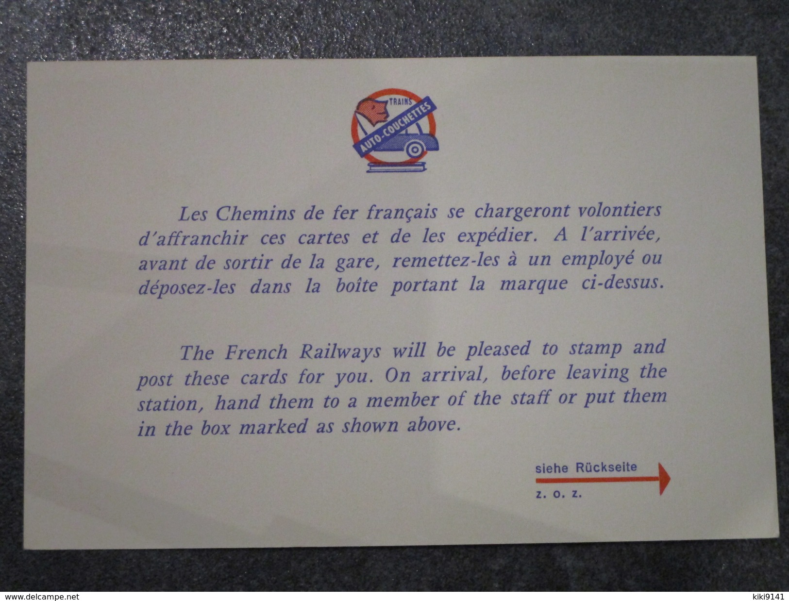 TRAINS AUTO-COUCHETTES  -  Modalités D'affranchissement Du Courrier - Eisenbahnverkehr