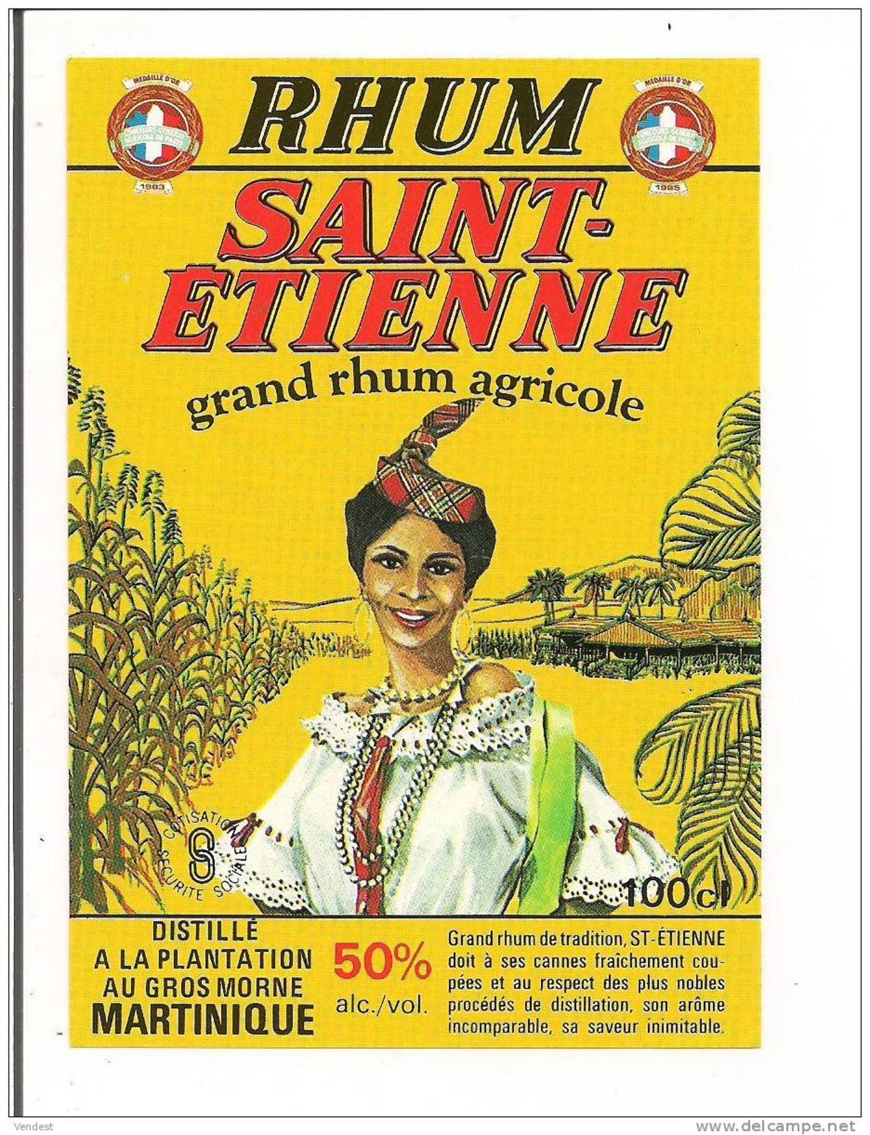Etiquette   RHUM  SAINT-ETIENNE Agricole 50° 100cl - Plantation Au Gros Morne - MARTINIQUE - Médaille Or 1983 - 1985 - - Rhum