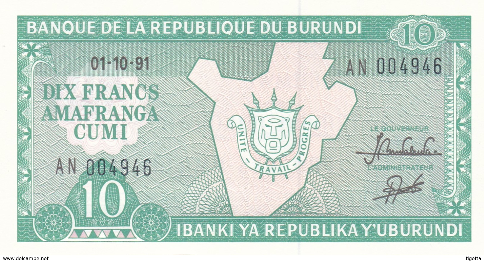 BURUNDI 10 FRANCS 1991 FDS - Burundi