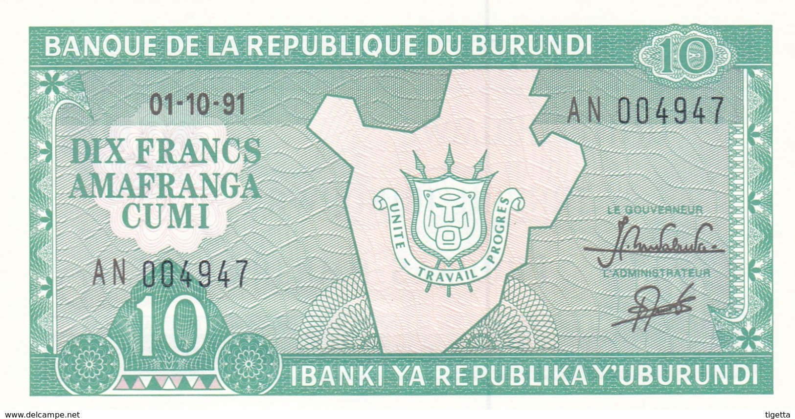 BURUNDI 10 FRANCS 1991 FDS - Burundi