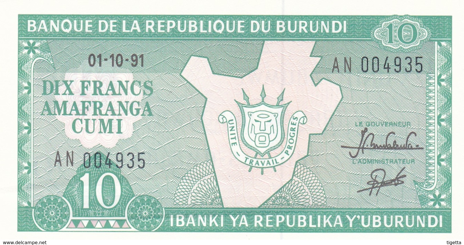 BURUNDI 10 FRANCS 1991 FDS - Burundi