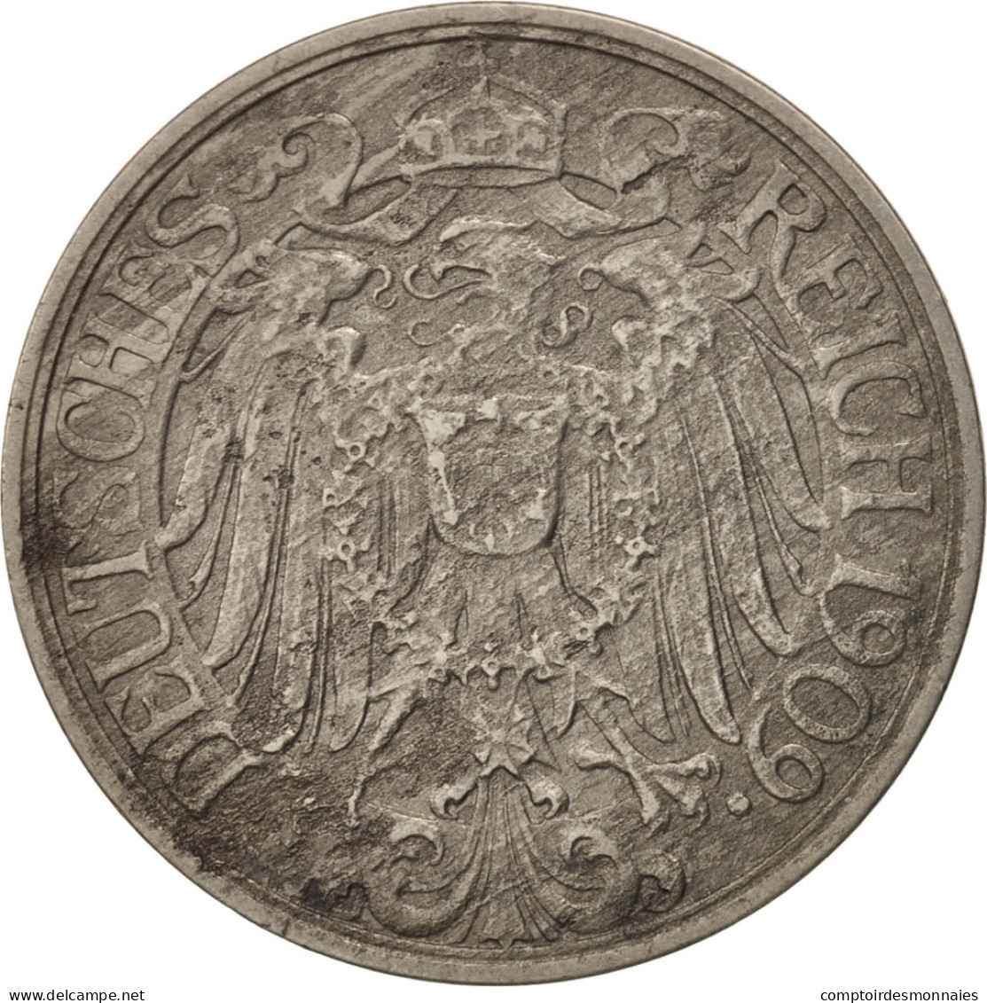 Monnaie, GERMANY - EMPIRE, Wilhelm II, 25 Pfennig, 1909, Berlin, TB+, Nickel - 25 Pfennig
