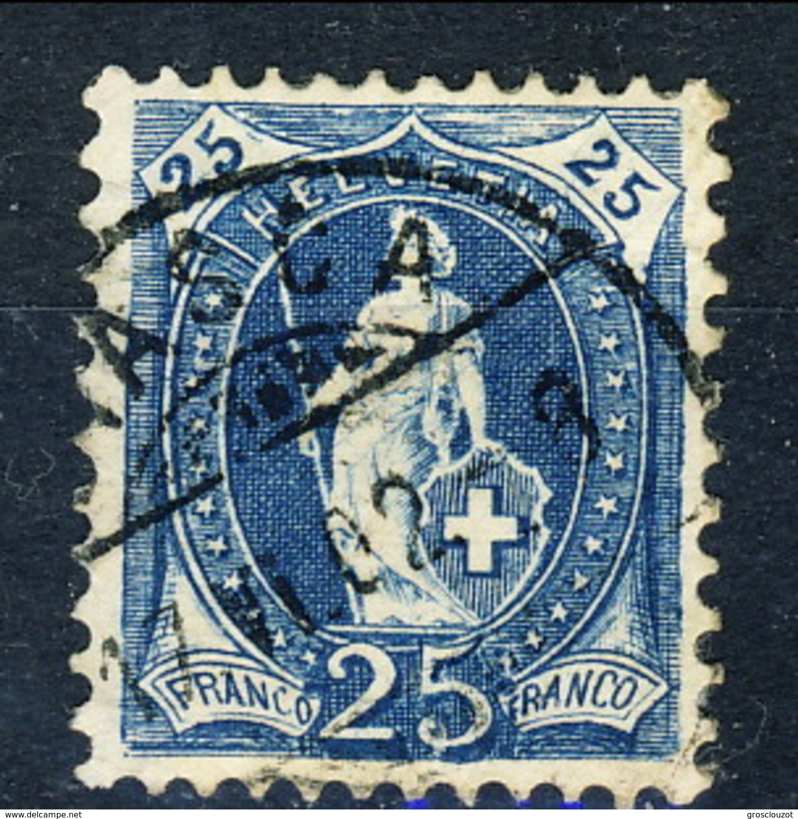 Svizzera 1882-1904 N. 73 C. 25 Azzurro Fil. 1 Usato Cat. &euro; 6 - Gebraucht