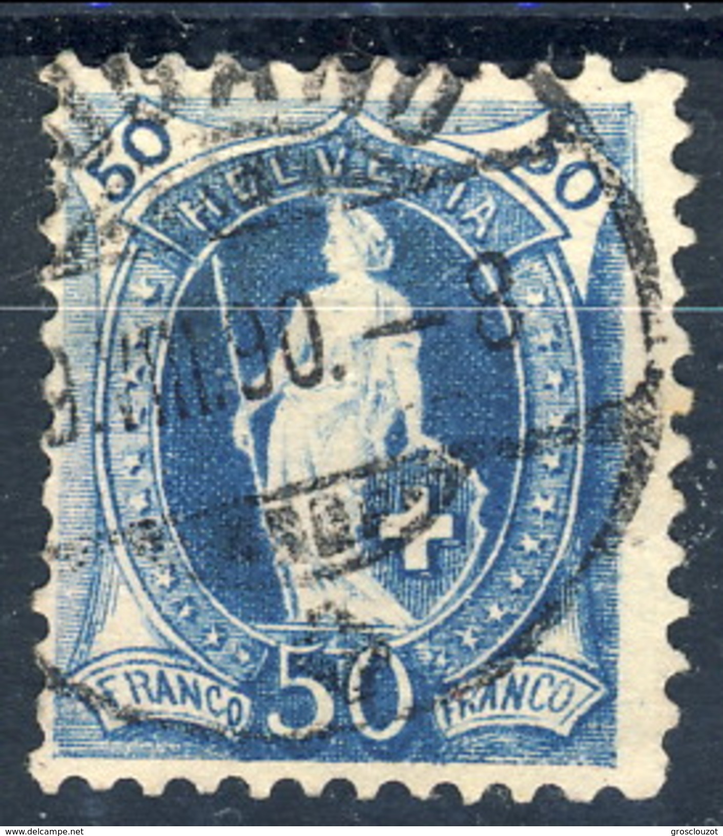 Svizzera 1882-1904 N. 76 C. 50 Azzurro Fil. 1 Usato Cat. &euro; 30 - Gebraucht