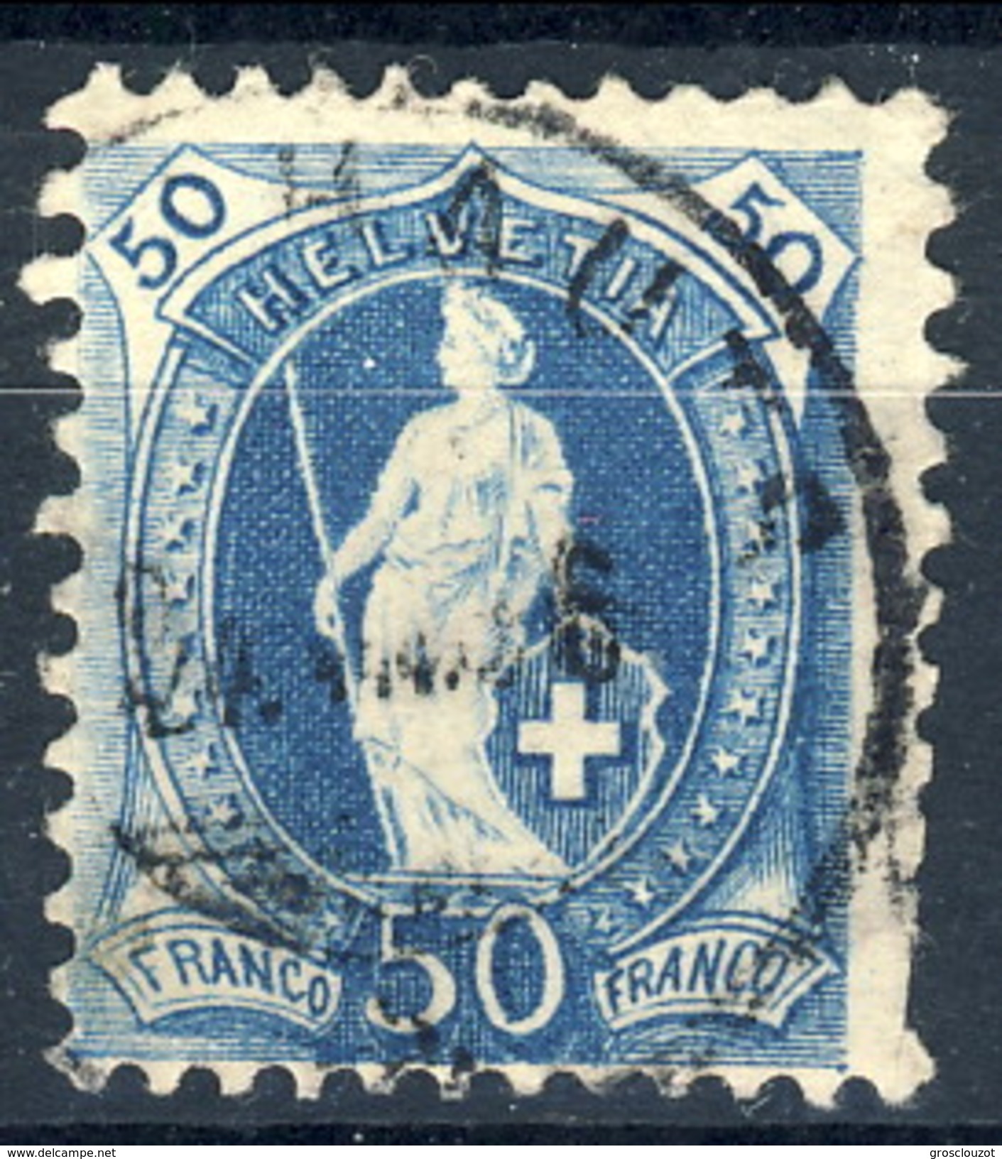 Svizzera 1882-1904 N. 76 C. 50 Azzurro Fil. 1 Usato Cat. &euro; 30 - Oblitérés