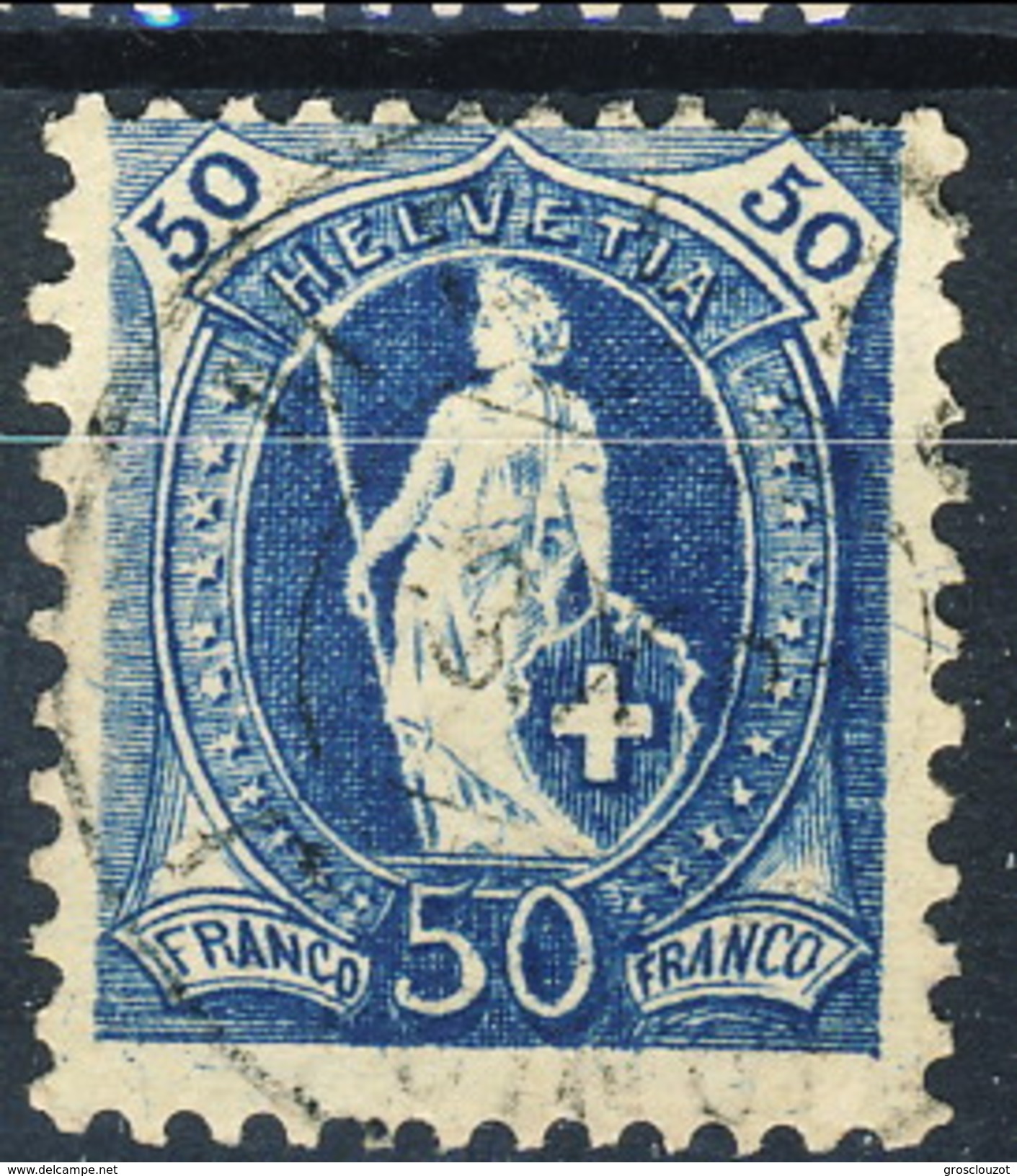 Svizzera 1882-1904 N. 76 C. 50 Azzurro Fil. 1 Usato Cat. &euro; 30 - Gebraucht