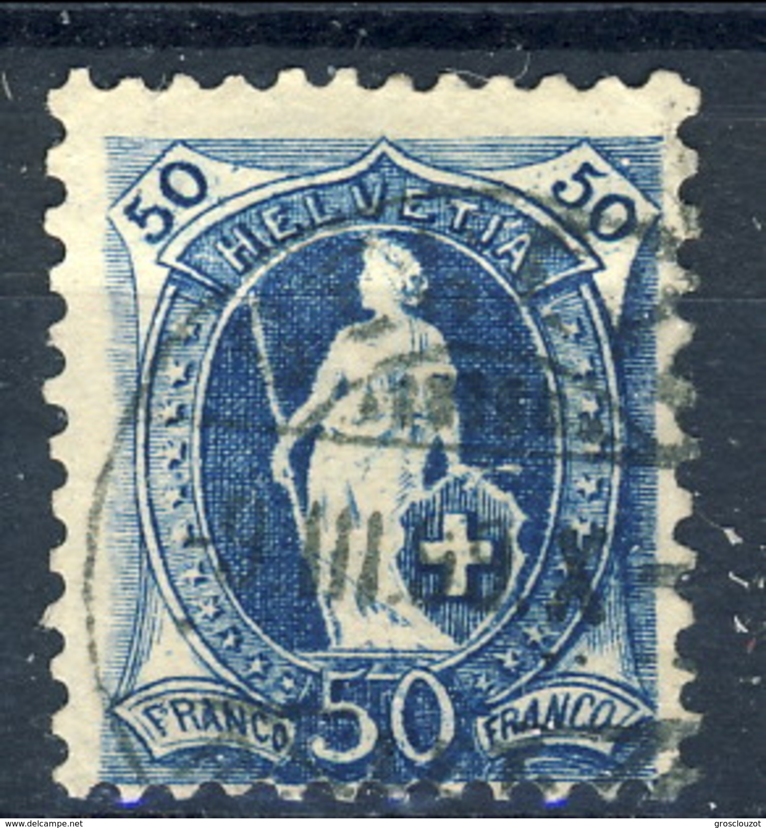 Svizzera 1882-1904 N. 76 C. 50 Azzurro Fil. 1 Usato Cat. &euro; 30 - Oblitérés