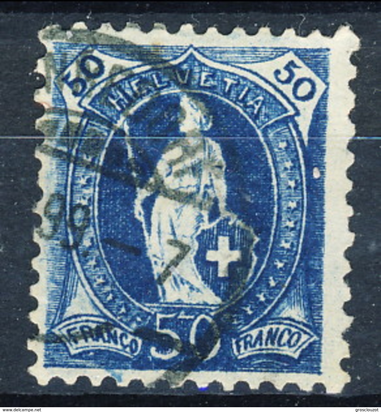 Svizzera 1882-1904 N. 76 C. 50 Azzurro Fil. 1 Usato Cat. &euro; 30 - Gebraucht