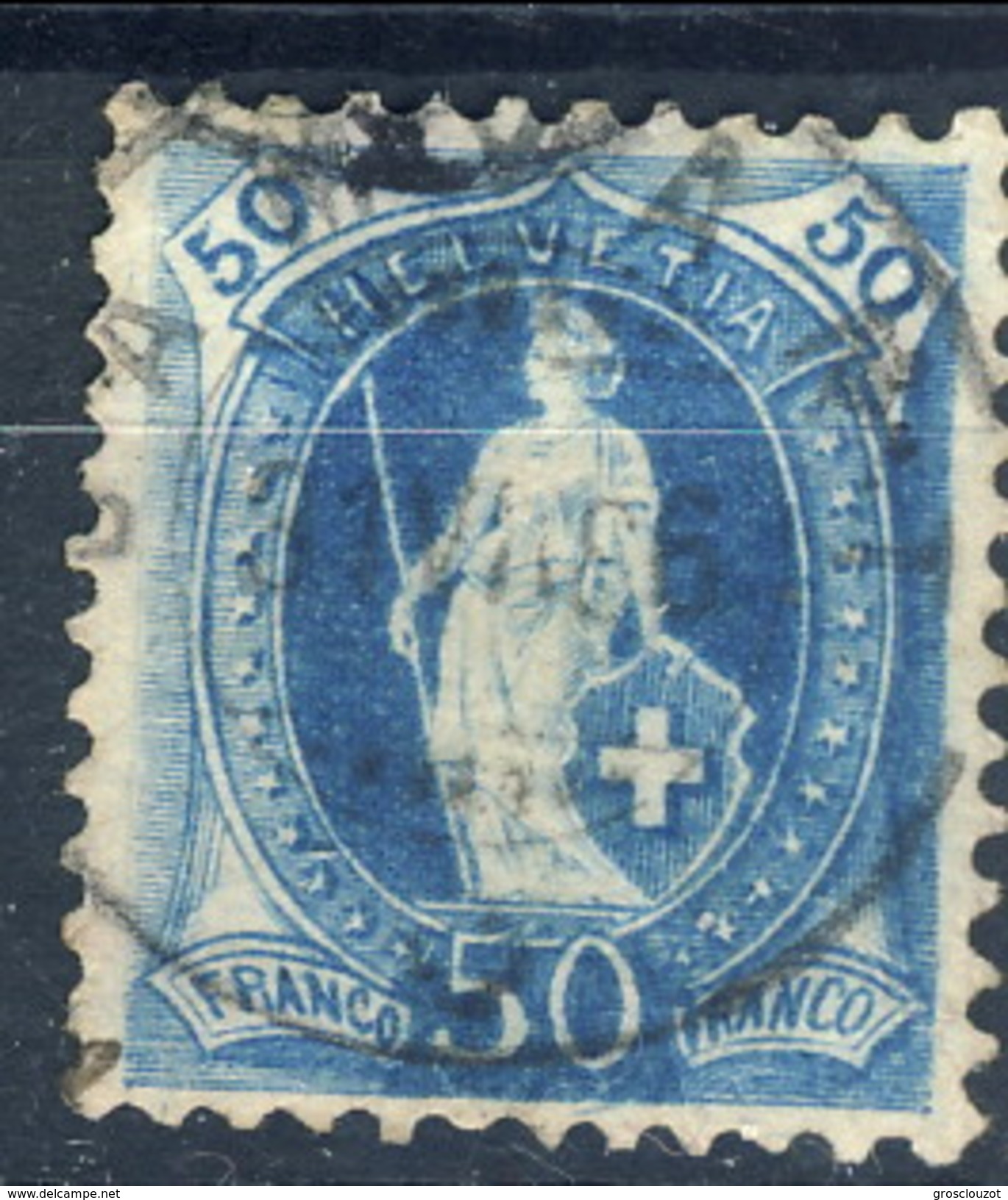 Svizzera 1882-1904 N. 76 C. 50 Azzurro Fil. 1 Usato Cat. &euro; 30 - Oblitérés