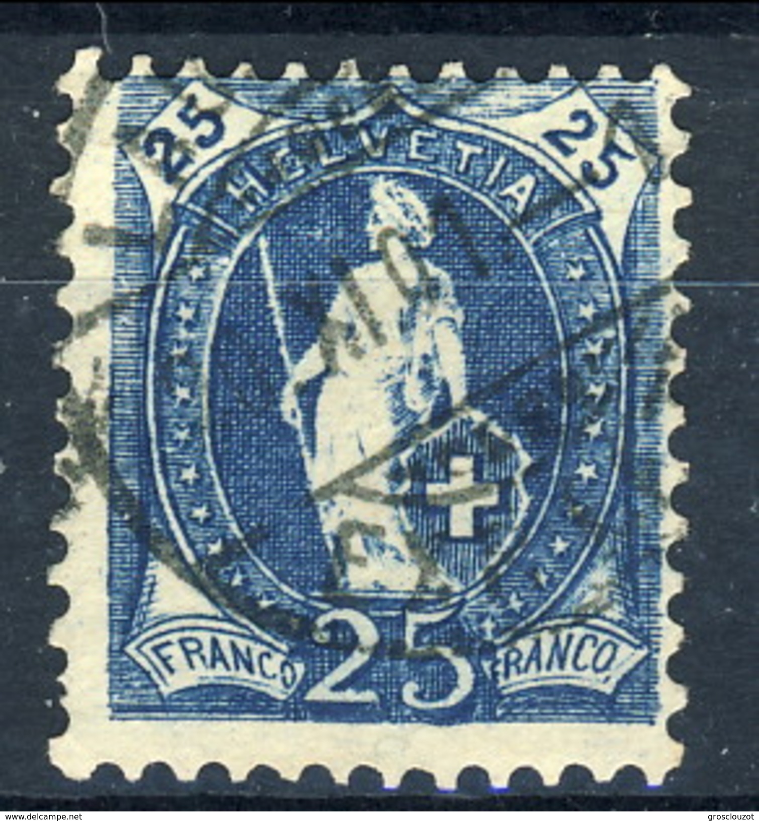 Svizzera 1905-1906 N. 94 C. 25 Azzurro Fil. 2 Usato Cat. &euro; 20 - Oblitérés