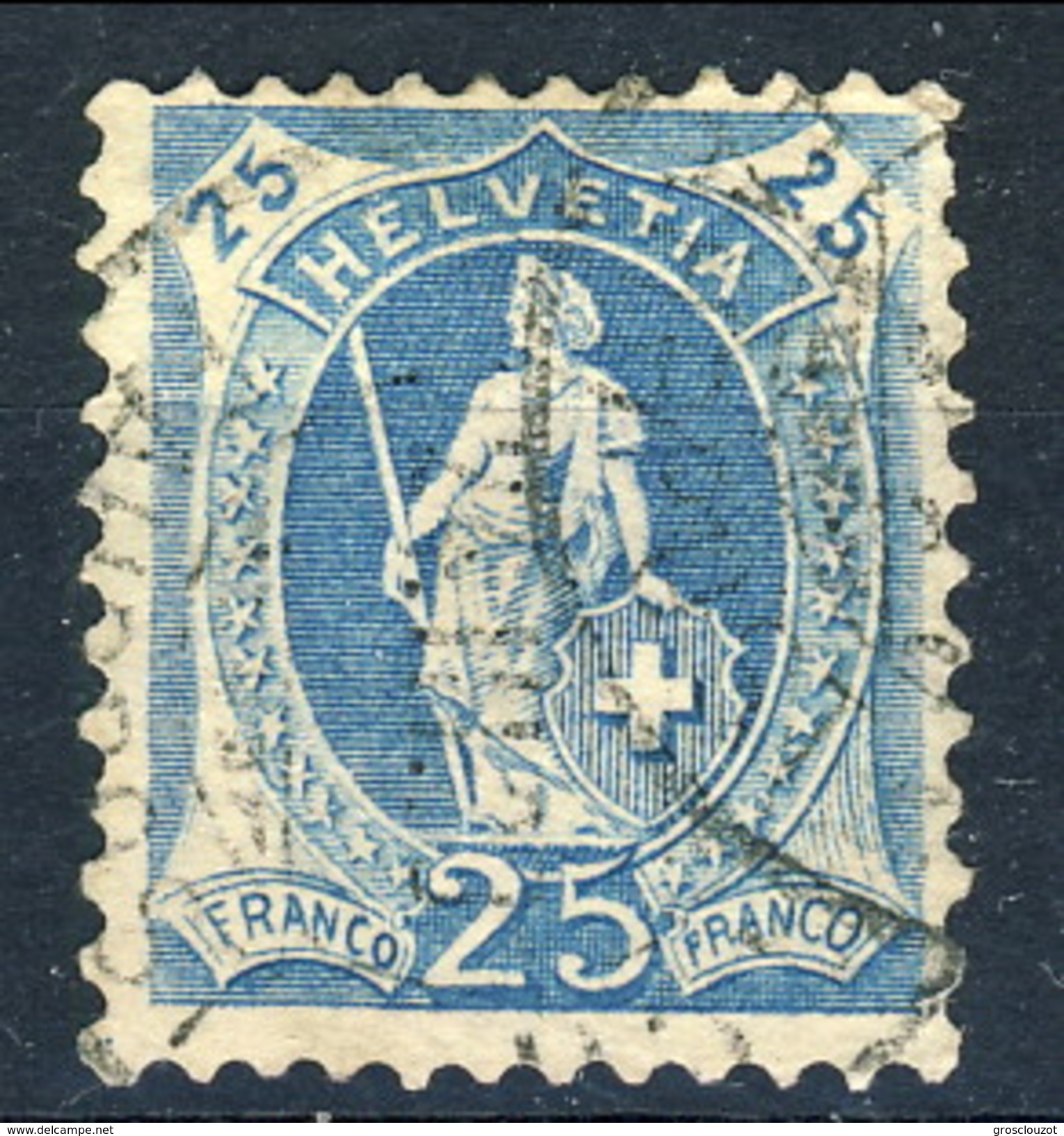 Svizzera 1905-1906 N. 94 C. 25 Celeste Fil. 2 Usato Cat. &euro; 20 - Gebraucht