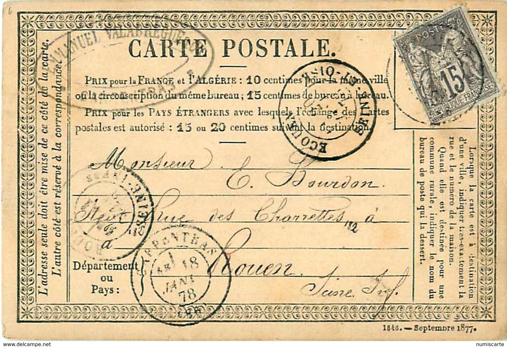 Cpa Précurseur 1878 De CARPENTRAS à ROUEN , Via ECOUEN, Emmanuel VALABREGUE - Cartes Précurseurs